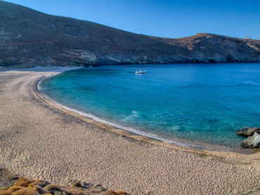 The beach of Achla on the island of Andros, Cyclades, Greece